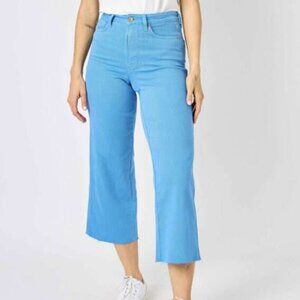 JudyBlue Wide Leg Crop Garment Dyed Blue Jeans